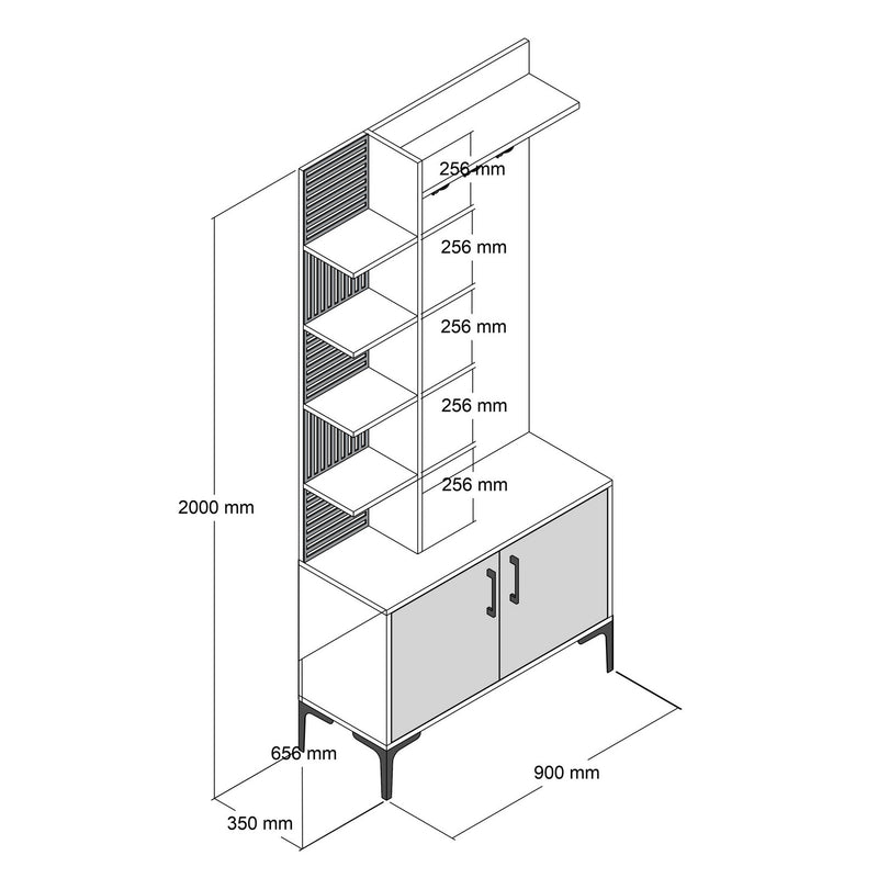 Mobile ingresso con vani appendiabiti e ripiani colore noce e antracite cm 90x35x200h