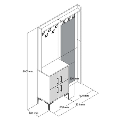Mobile appendiabiti da ingresso moderno con specchio colore bianco cm 120x35x200h