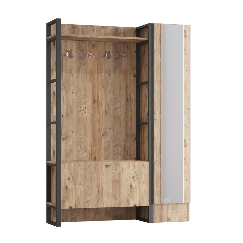 Mobile da ingresso industrial con appendiabiti anta ed armadietto con specchio cm 125x36x180h
