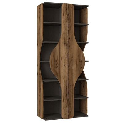 Libreria moderna da salotto design in legno noce e antracite cm 77x38x180h