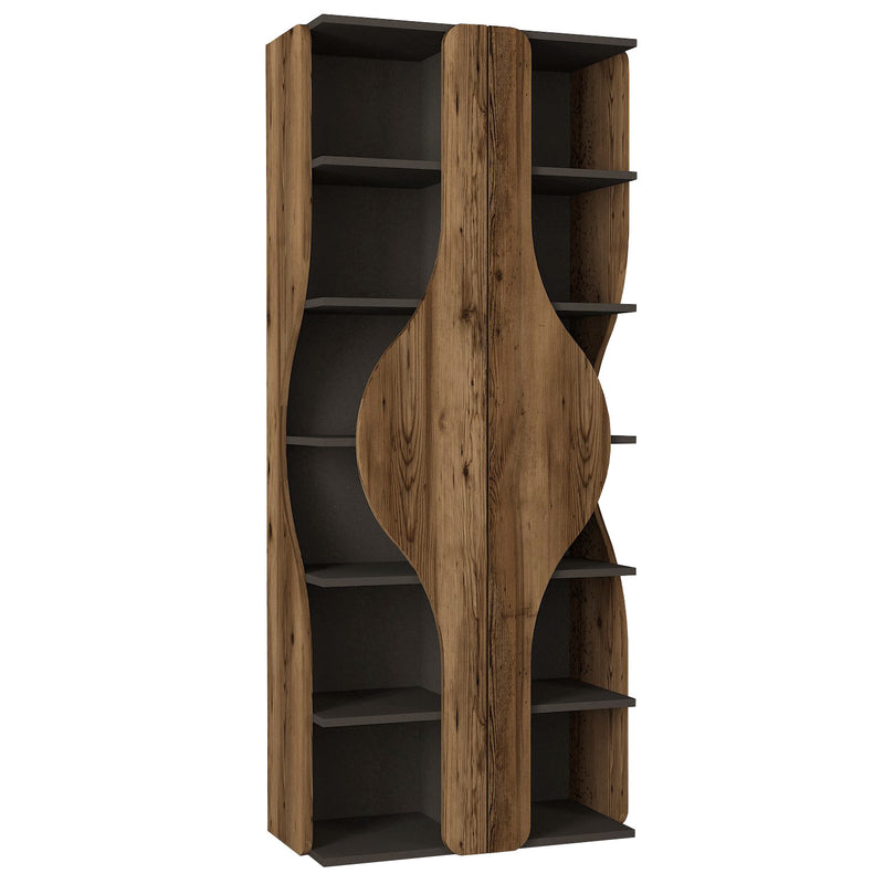 Libreria moderna da salotto design in legno noce e antracite cm 77x38x180h