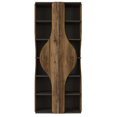 Libreria moderna da salotto design in legno noce e antracite cm 77x38x180h