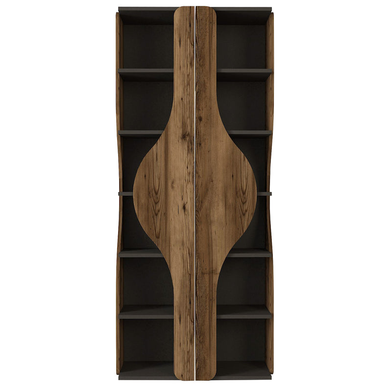 Libreria moderna da salotto design in legno noce e antracite cm 77x38x180h