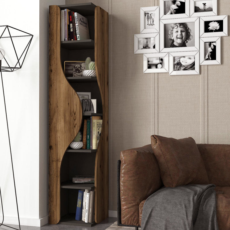 Libreria moderna da salotto design in legno noce e antracite cm 77x38x180h
