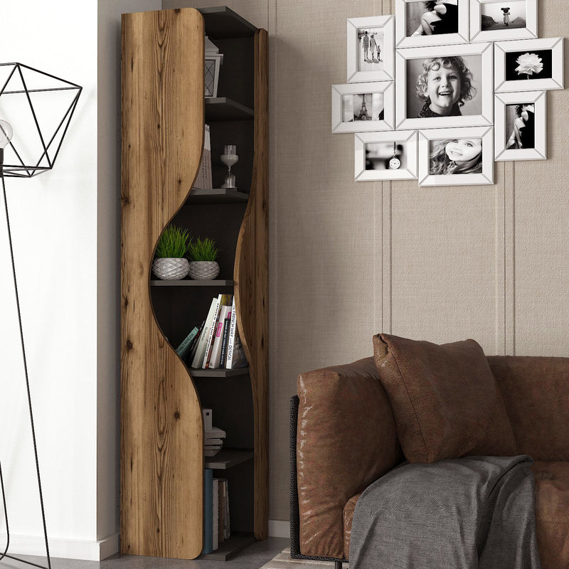 Libreria moderna da salotto design in legno noce e antracite cm 77x38x180h