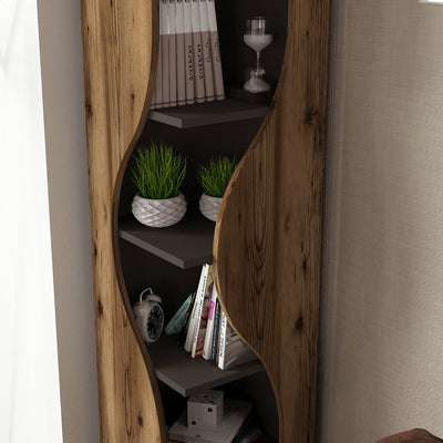 Libreria moderna da salotto design in legno noce e antracite cm 77x38x180h