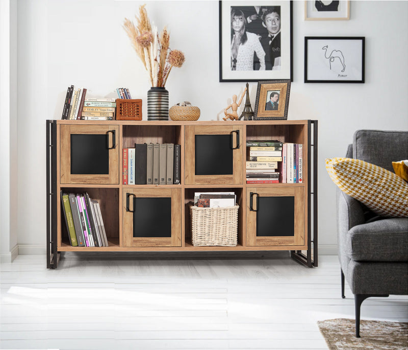 Mobile zona giorno stile industriale in legno naturale e nero cm 164x35x89h