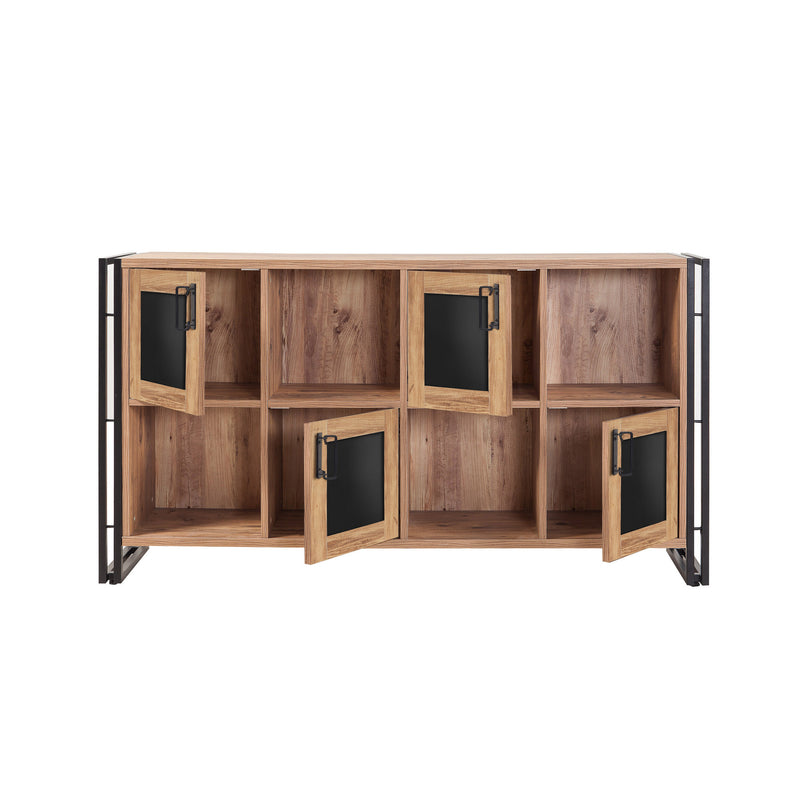 Mobile zona giorno stile industriale in legno naturale e nero cm 164x35x89h