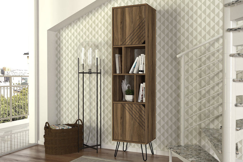 Mobile libreria con ante e ripiani colore noce cm 45x35x184h