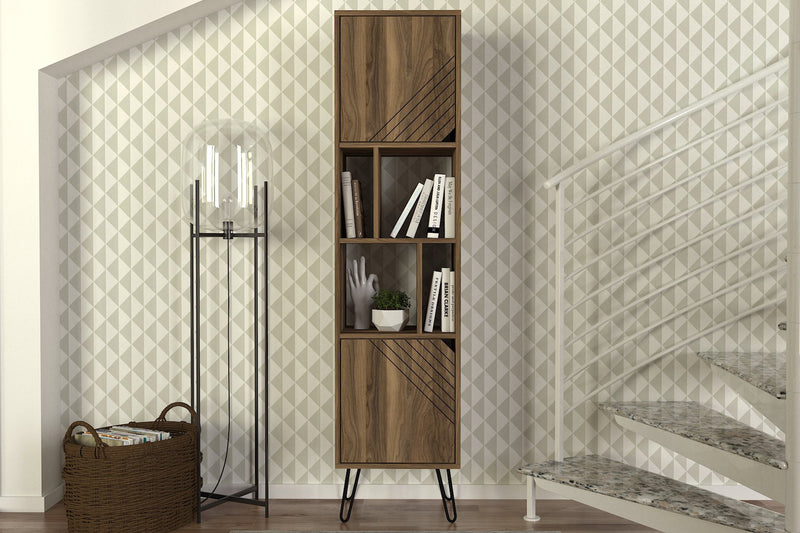 Mobile libreria con ante e ripiani colore noce cm 45x35x184h