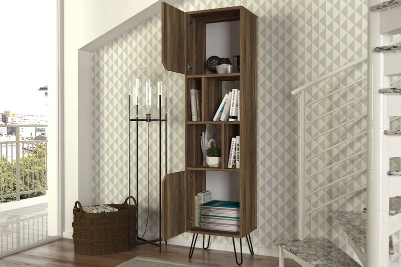 Mobile libreria con ante e ripiani colore noce cm 45x35x184h
