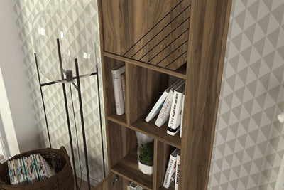 Mobile libreria con ante e ripiani colore noce cm 45x35x184h