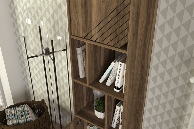 Mobile libreria con ante e ripiani colore noce cm 45x35x184h
