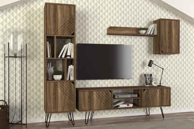Mobile libreria con ante e ripiani colore noce cm 45x35x184h