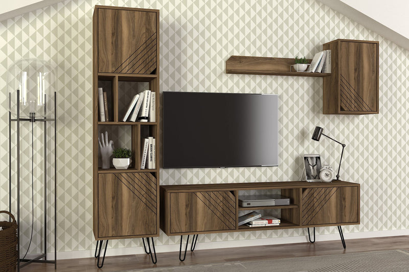 Mobile libreria con ante e ripiani colore noce cm 45x35x184h
