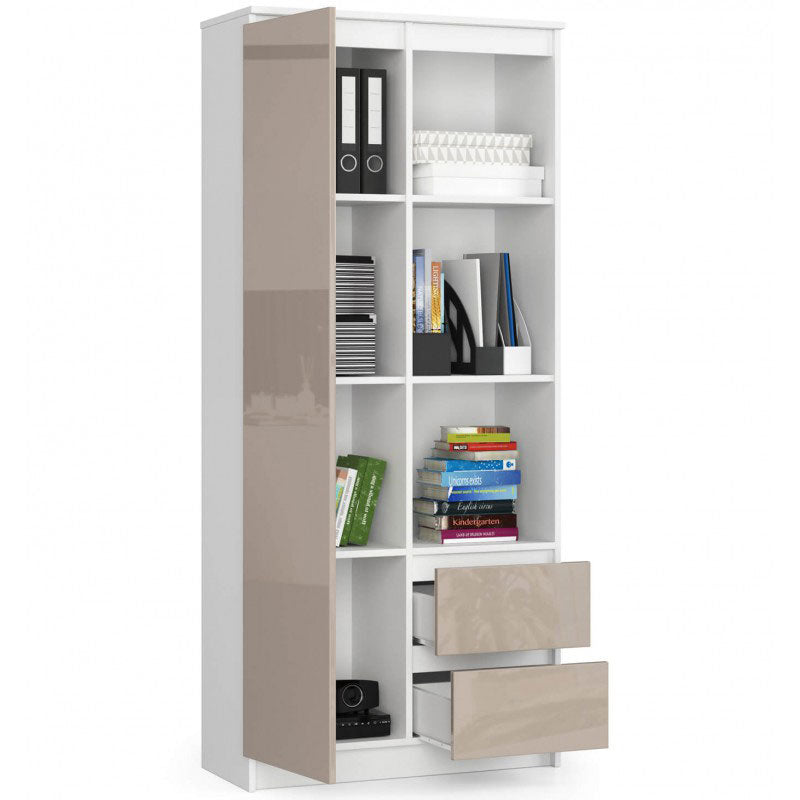 Vodes - Mobile libreria in legno con cassetti vani aperti e anta cm 80x35x180h - vari colori