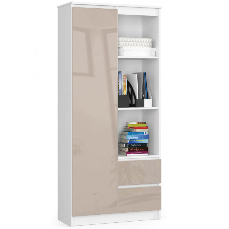 libreria da salotto moderna bianco opaco frontali colore cappuccino lucido