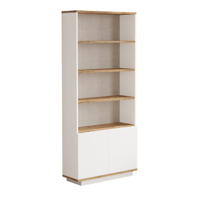 Mobile libreria con 4 ripiani e 2 ante bianco e naturale cm 77x26x168h