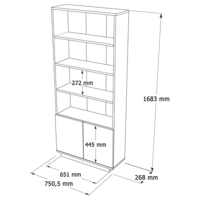 Mobile libreria con 4 ripiani e 2 ante bianco e naturale cm 77x26x168h