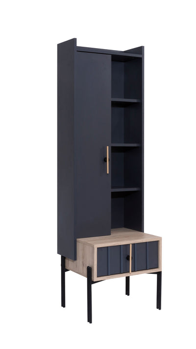 Mobile a colonna libreria con anta e vani in legno quercia e antracite cm 53x46x164h