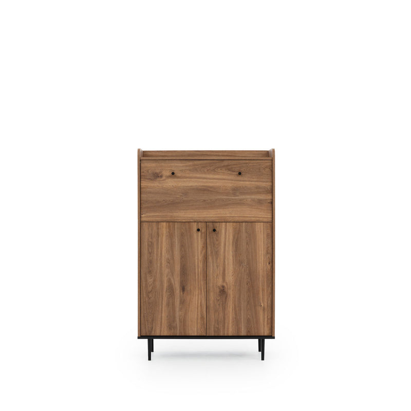 Credenza alta living 3 ante colore rovere scuro gambe in metallo cm 90x40x140h