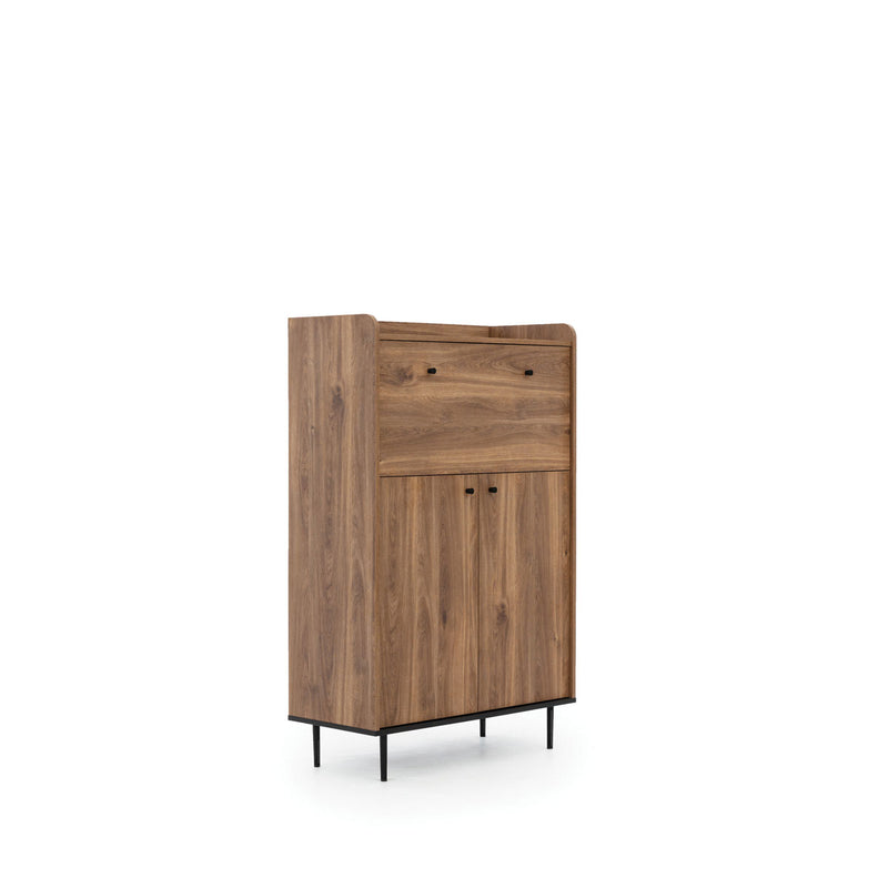 Credenza alta living 3 ante colore rovere scuro gambe in metallo cm 90x40x140h