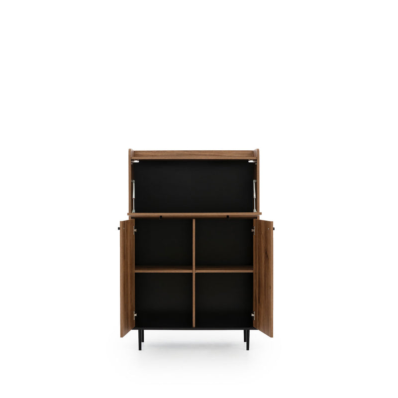 Credenza alta living 3 ante colore rovere scuro gambe in metallo cm 90x40x140h
