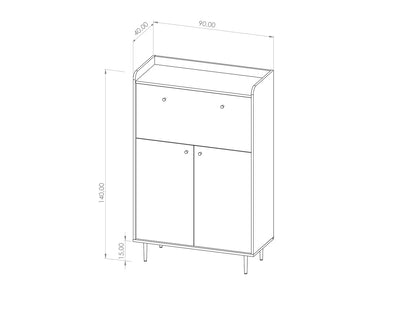 Credenza alta living 3 ante colore rovere scuro gambe in metallo cm 90x40x140h