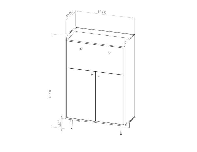 Credenza alta living 3 ante colore rovere scuro gambe in metallo cm 90x40x140h
