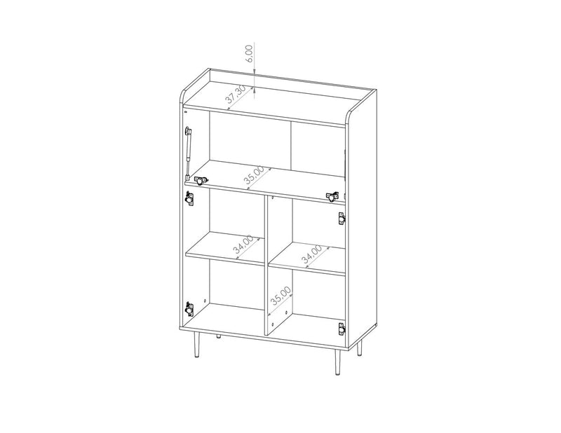 Credenza alta living 3 ante colore rovere scuro gambe in metallo cm 90x40x140h