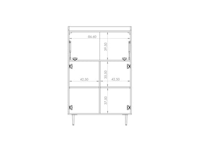 Credenza alta living 3 ante colore rovere scuro gambe in metallo cm 90x40x140h