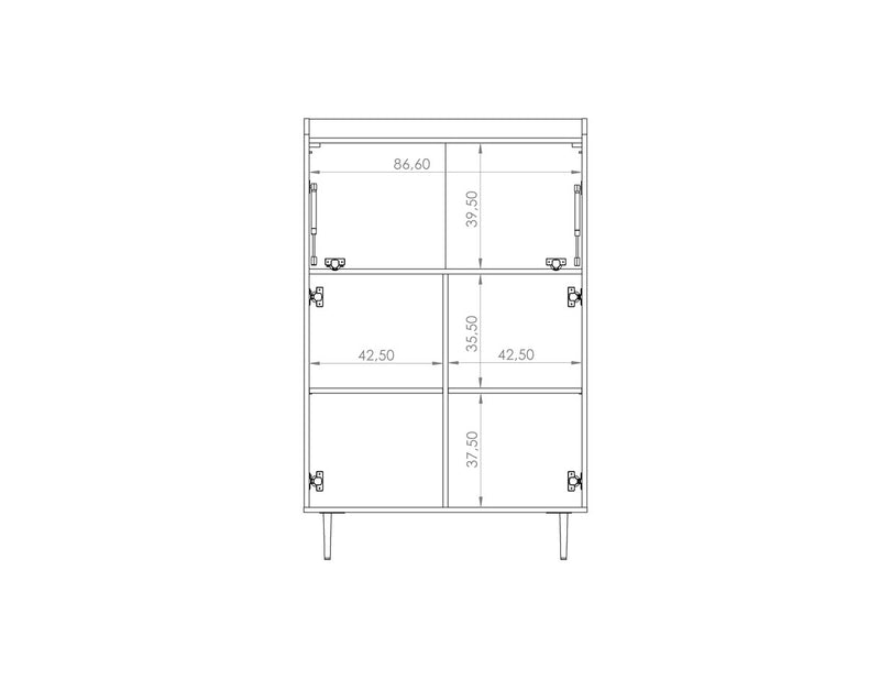 Credenza alta living 3 ante colore rovere scuro gambe in metallo cm 90x40x140h