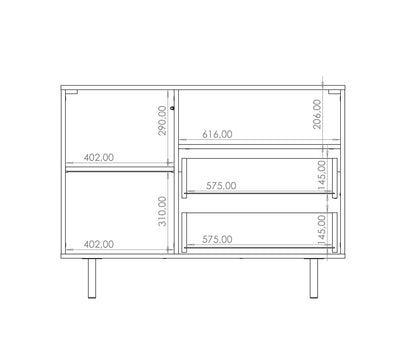 Mobiletto soggiorno colore nero e oro con anta cassetti e vano cm 100x41x80h