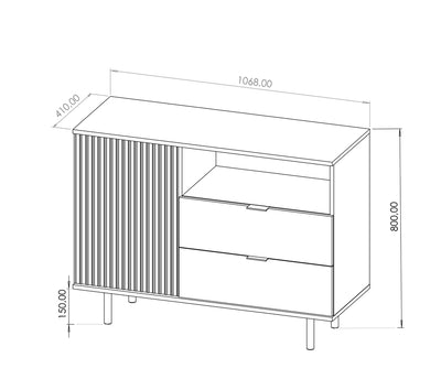 Mobile living con anta cassetti e vano colore cashmere gambe dorate cm 100x41x80h