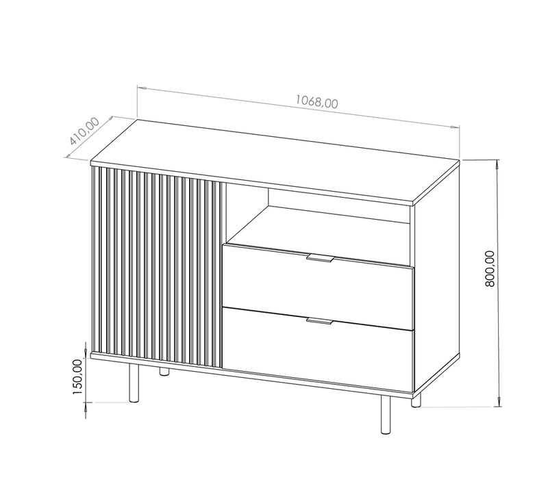 Mobile living con anta cassetti e vano colore cashmere gambe dorate cm 100x41x80h