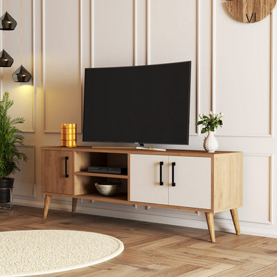 Mobile soggiorno porta tv 3 ante e vani colore quercia e bianco cm 150x35x53h