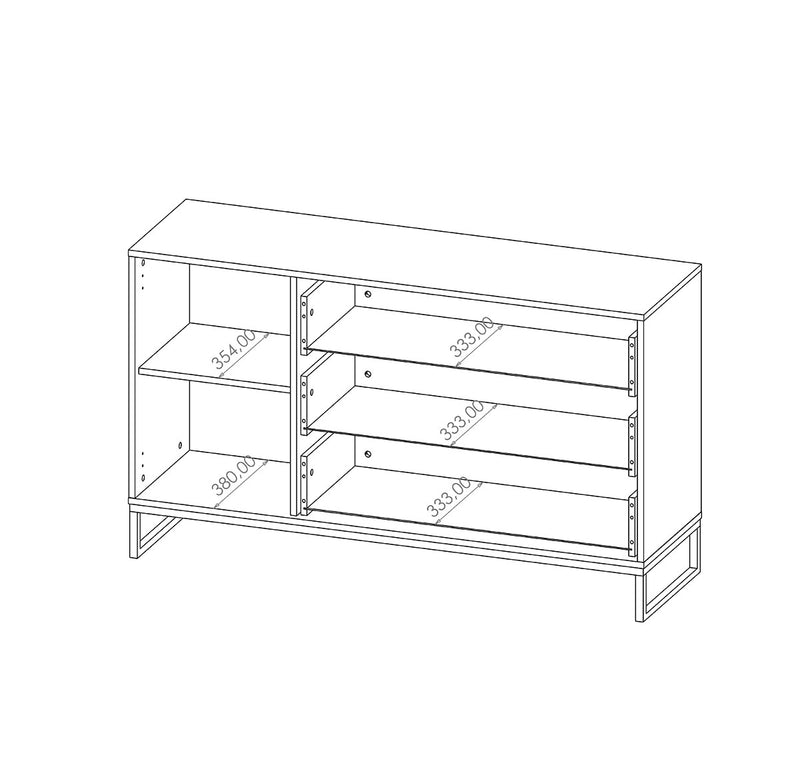 Mobile salotto con 3 cassetti e anta bianco e noce base in metallo cm 135x40x80h