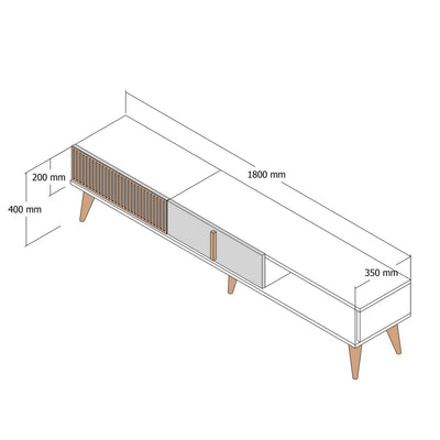 Mobile porta tv lungo in legno 2 ante e vano colore bianco e noce cm 180x35x40h