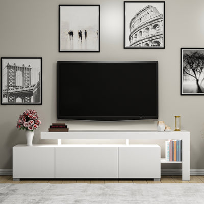 Mobile tv con LED moderno colore bianco con ripiani e ante cm 192x37x53h