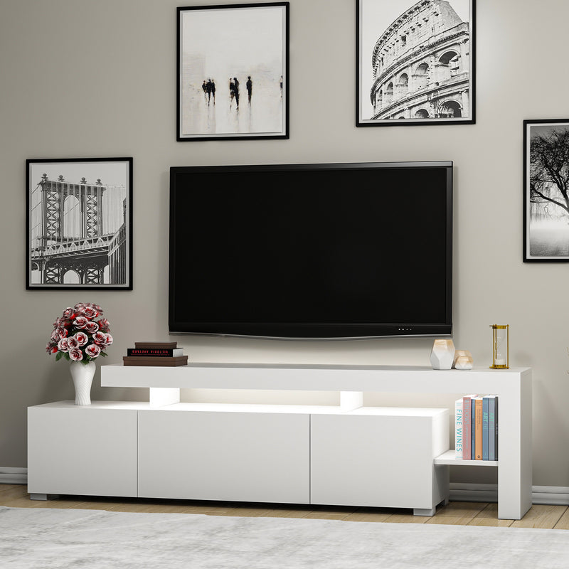 Mobile tv con LED moderno colore bianco con ripiani e ante cm 192x37x53h