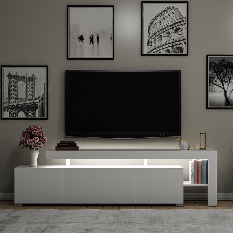 Mobile tv con LED moderno colore bianco con ripiani e ante cm 192x37x53h