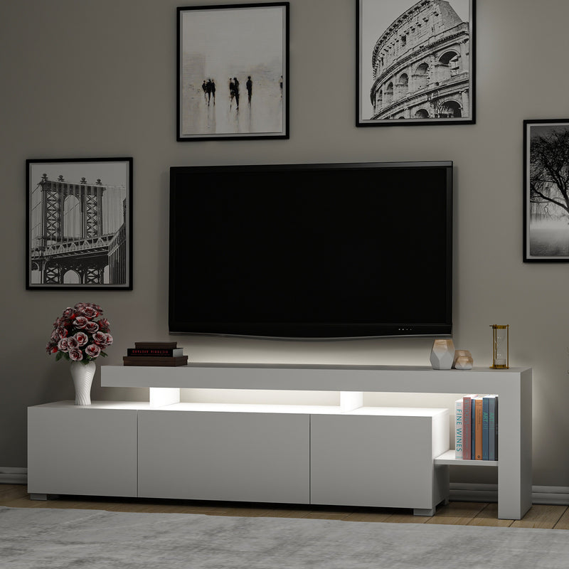 Mobile tv con LED moderno colore bianco con ripiani e ante cm 192x37x53h