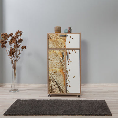 Mobiletto da cucina 3 ante con ruote in legno decorato cm 60x36x116h