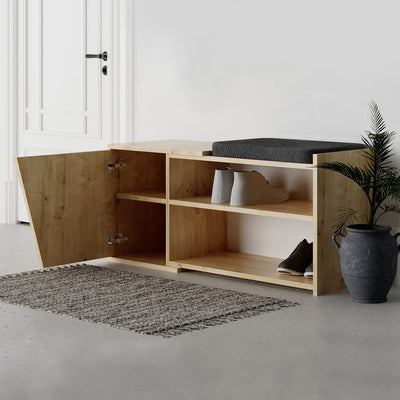 Mobiletto scarpiera da ingresso con anta e ripiani colore quercia cm 104x47x37h
