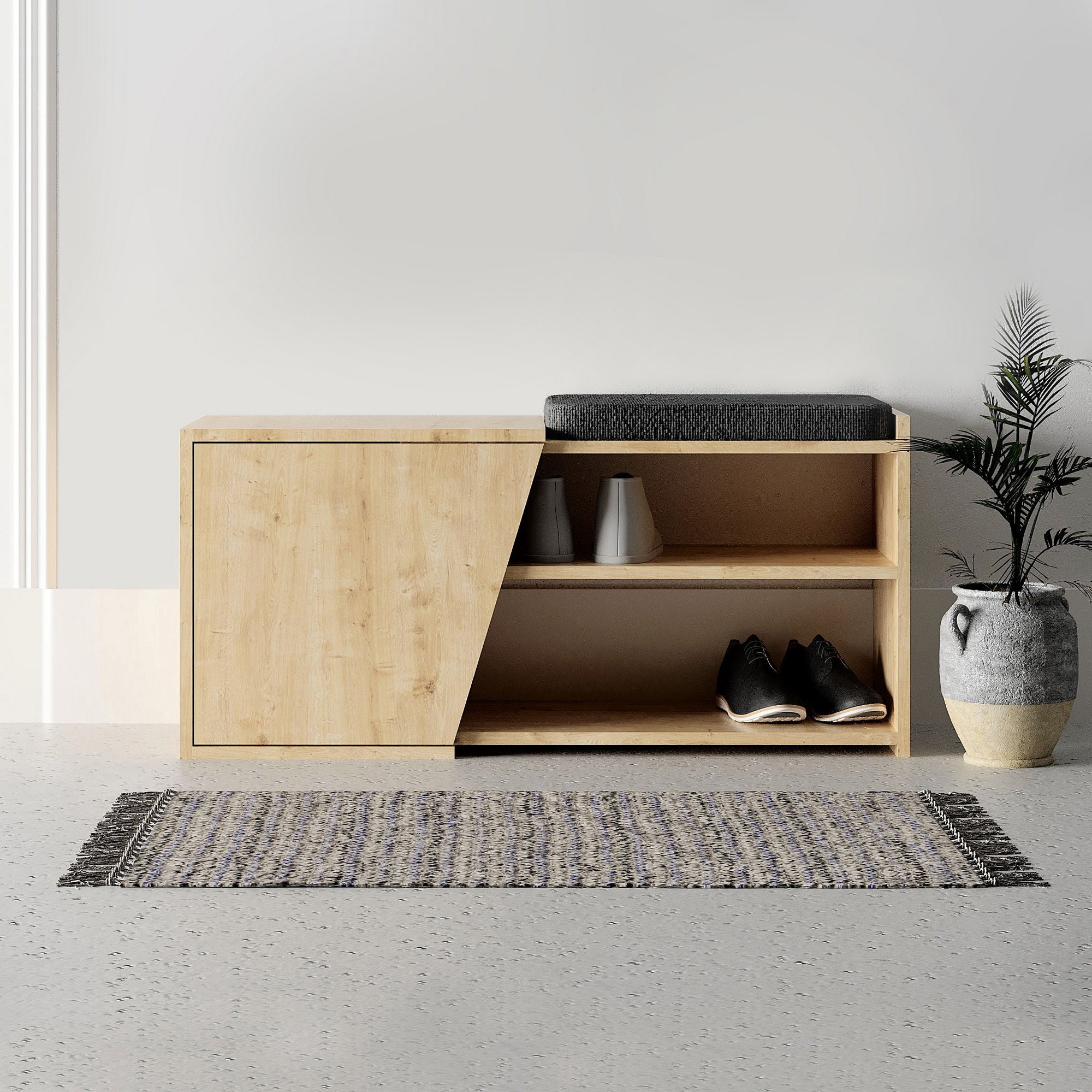 Scarpiera da ingresso a 3 ripiani con seduta marrone, ideale per ingresso, corridoio, soggiorno e bagno, dimensioni 100 cm Scarpiera da ingresso a 3 ripiani con seduta marrone, ideale per ingresso, corridoio, soggiorno e bagno, dimensioni 100 cm