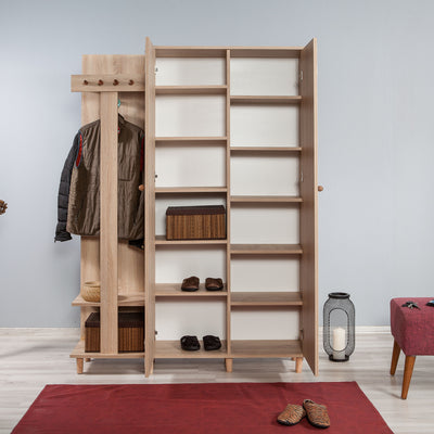 Mobile armadio per ingresso con appendiabiti in legno decorato con albero cm 135x36x194h