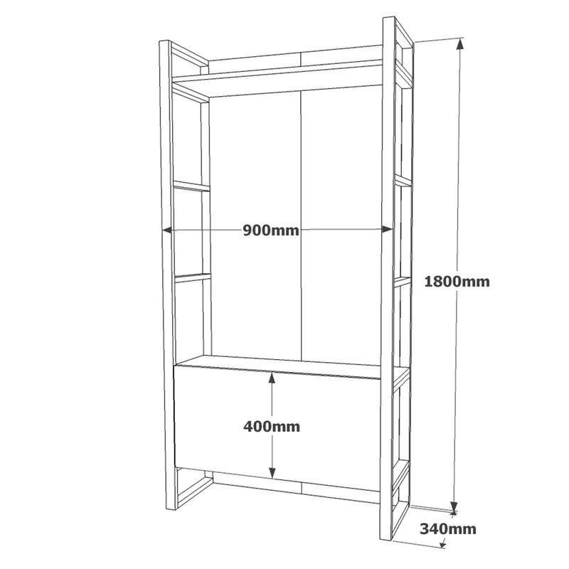 Mobile da ingresso industrial con appendiabiti anta ed armadietto con specchio cm 125x36x180h