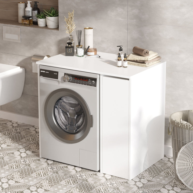 Mobile per lavatrice con cassetto verticale in legno bianco cm 93x60x88h