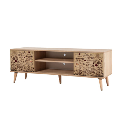 Porta tv basso vani a giorno e ante fantasia in legno colore naturale cm 140x40x50h