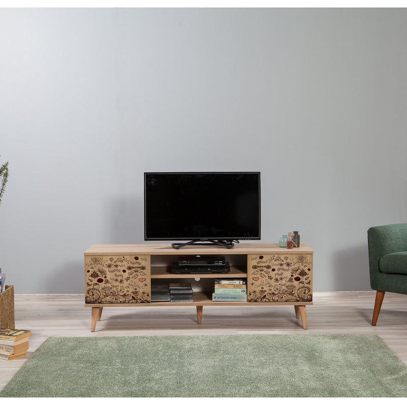 mobile basso porta tv da soggiorno 2 vani 2 ante decorate in legno colore quercia